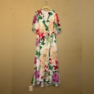 Maison Tara Floral Asymmetric Ruffle Faux-Wrap Maxi Dress Size 14